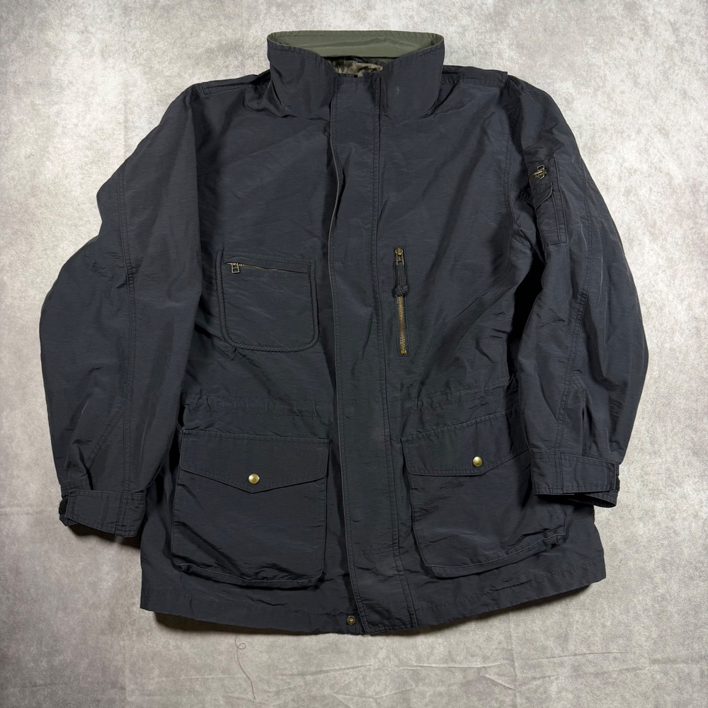 Vintage Eddie Bauer Field Jacket XL Charcoal Grey Utility Multi Pocket Coat 90s